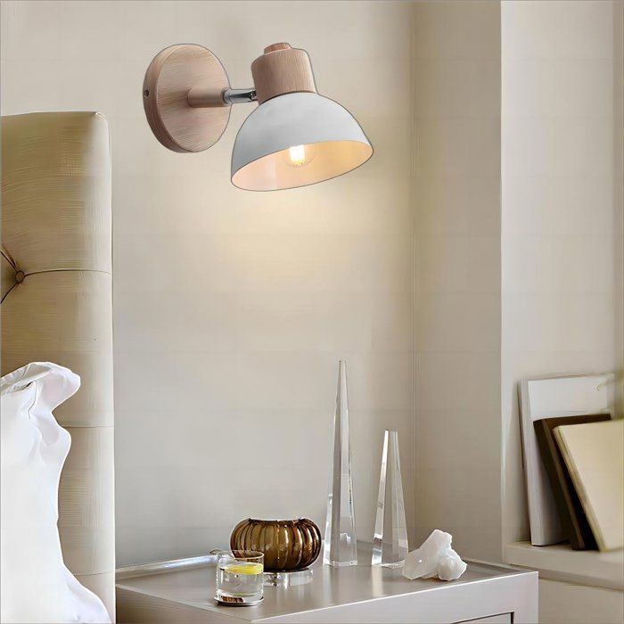 Applique murale - AXHUP - E27 Edison - Industriel Loft - Métal et bois - Blanc - Culot E27