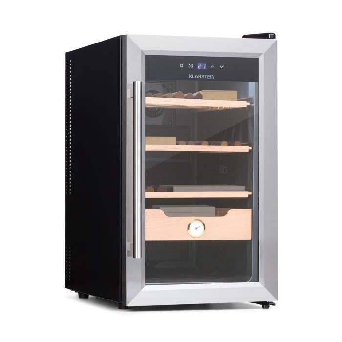 Humidor de cigarros - Klarstein El Presidente 48 - 48 l - 3 estantes - 1 compartimento de madera de cedro - plateado