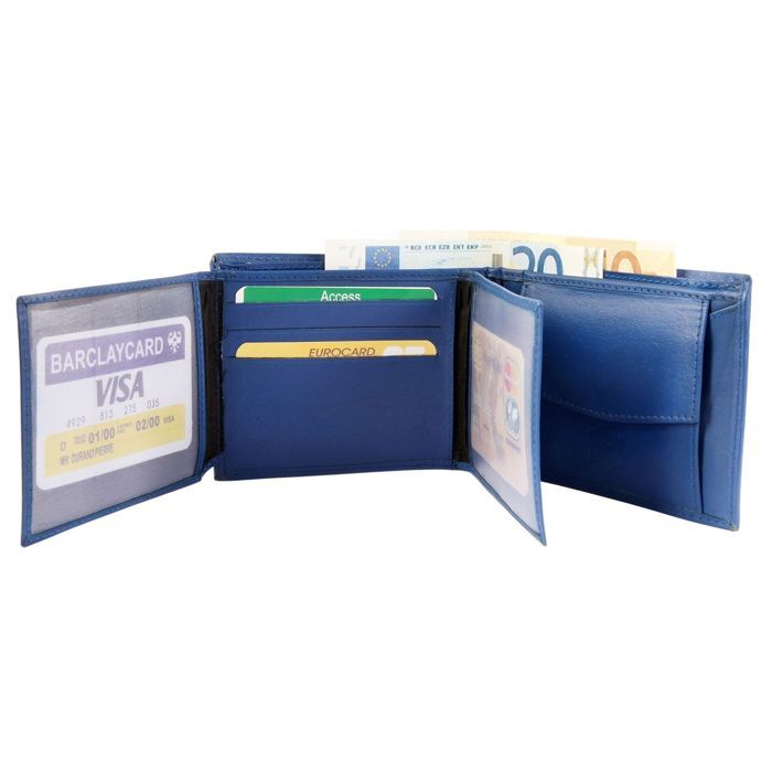 Portefeuille Excellanc pour homme en cuir bleu format horizontal intemporel