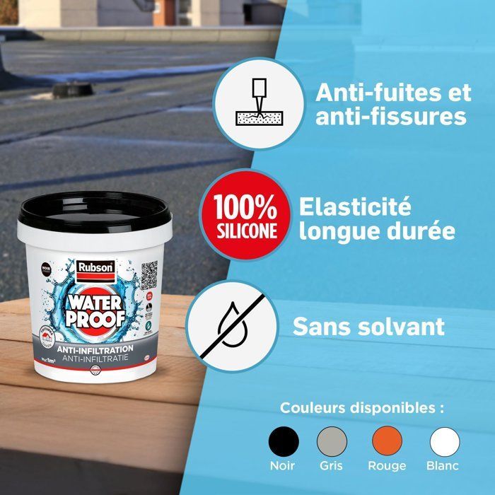 Revêtement d'étanchéité - RUBSON - Anti-infiltrations Waterproof - Gris - Seau 1kg - Résiste aux UV