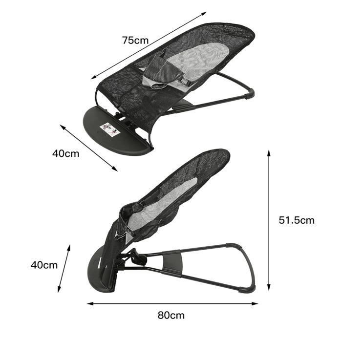 Hamaca/Cuna para bebé, negra, 80 cm de largo x 40 cm de ancho x 51,5 cm de alto - Unisex - A partir de 1 mes de edad - Peso máximo: 18 kg