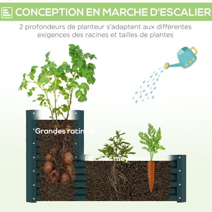 Carré potager de jardin - Outsunny - fond ouvert - 2 étages - pour herbes légumes fruits fleurs - 120 x 101 x 58 cm - vert
