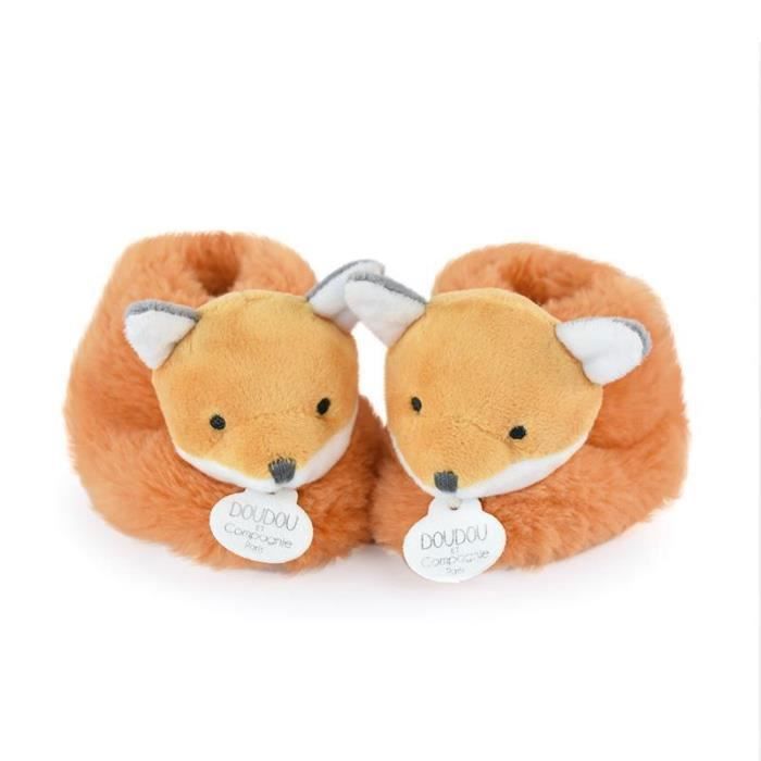 Patucos de bebé con estampado de zorro naranja y sonajero – 0-6 meses | Doudou & Compagnie (UNICEF)