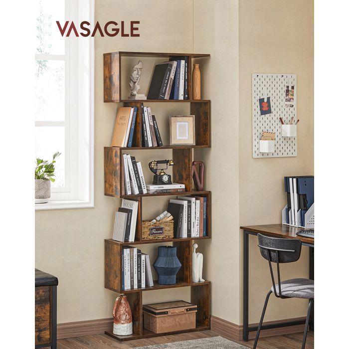 Libreria a 6 ripiani, 24 x 70 x 191,6 cm, mobile contenitore, divisorio per ambienti, moderno, marrone rustico