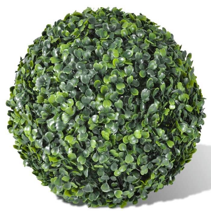 Bolas artificiales de boj vidaXL, juego de 2, Ø35 cm, follaje sintético verde mixto, para uso interior y exterior, 40872