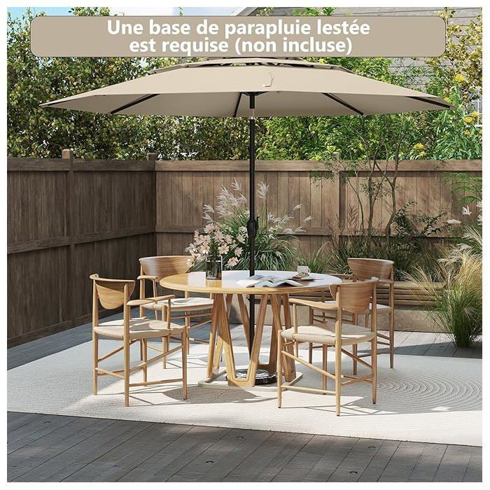COSTWAY zelfkantelende parasol - Beige - 300 cm x 243 cm - Dubbele ventilatie - Met slinger