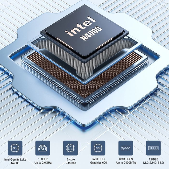 Mini PC Intel Gemini Lake N4000 – Windows 11, 6 GB RAM, 128 GB SSD, Dual-Band Wi-Fi, Bluetooth – Ultra Compact Computer