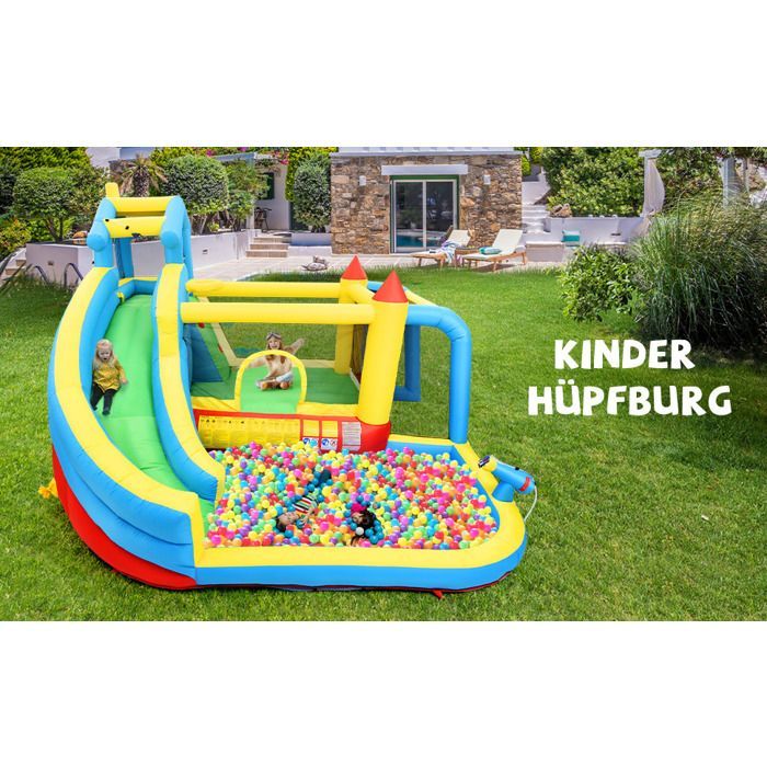 Château gonflable pour enfants 364 x 315 x 239 cm - Château gonflable 5-en-1 - Château gonflable d'extérieur avec toboggan