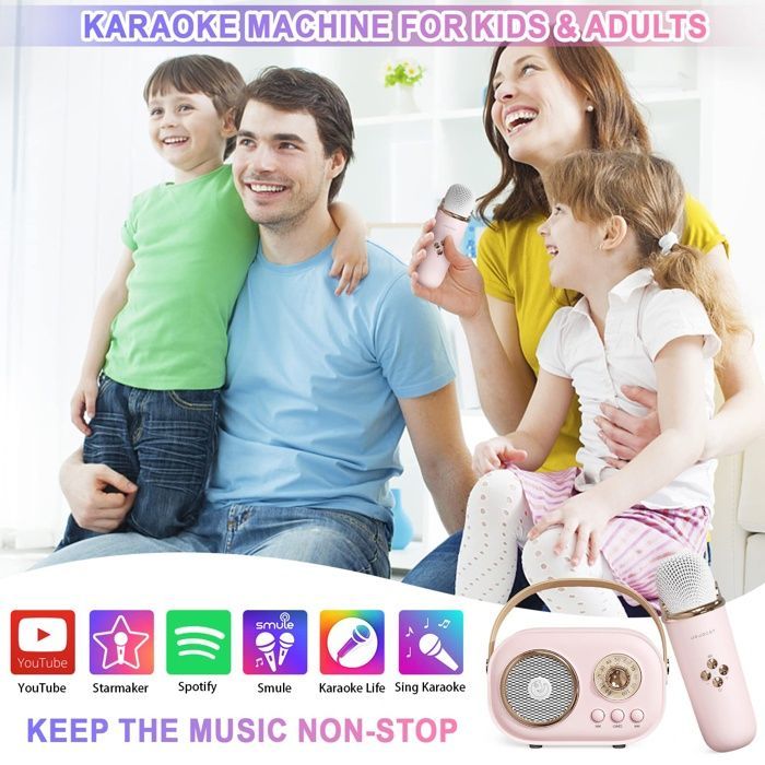 Mini karaoké mignon, Bluetooth portable avec micro, pour fêtes enfants et adultes (rose)