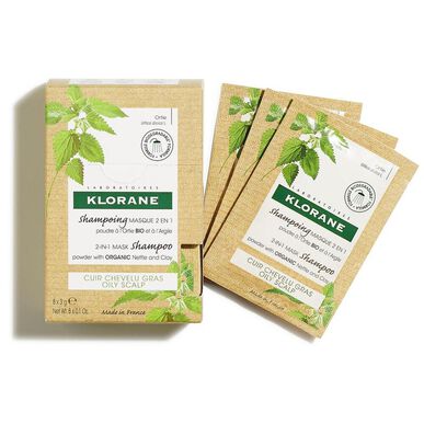 Klorane Nettle & Clay 2-in-1 -shampoo, luomunokkosjauhe, rasvoittuville hiuksille, 150ml