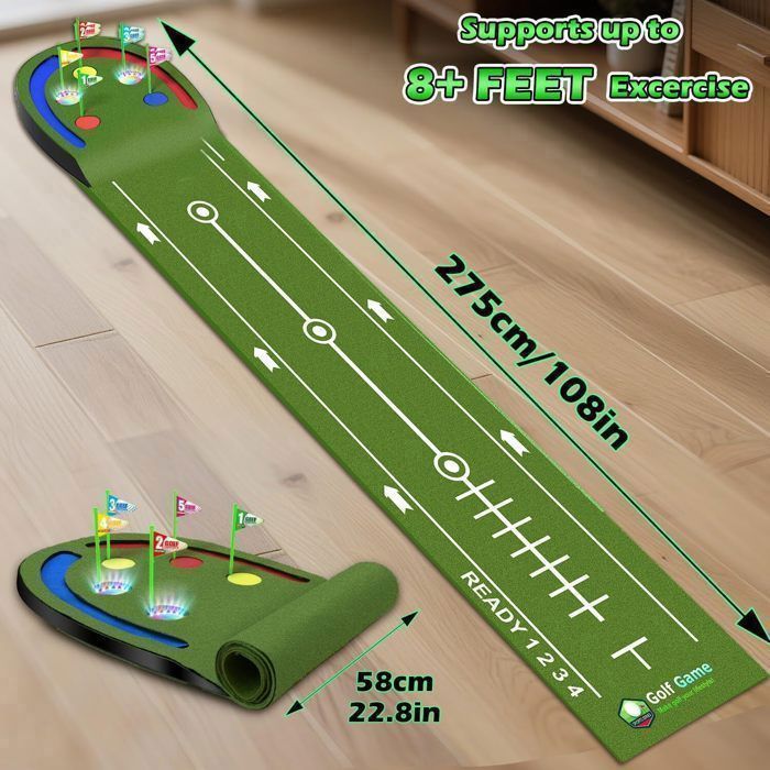 Jeu de Golf VATOS pour Enfants 6-14 ans – Tapis de Putting avec Balles LED et Clubs, Green Portable pour Fête, Maison et Jardin