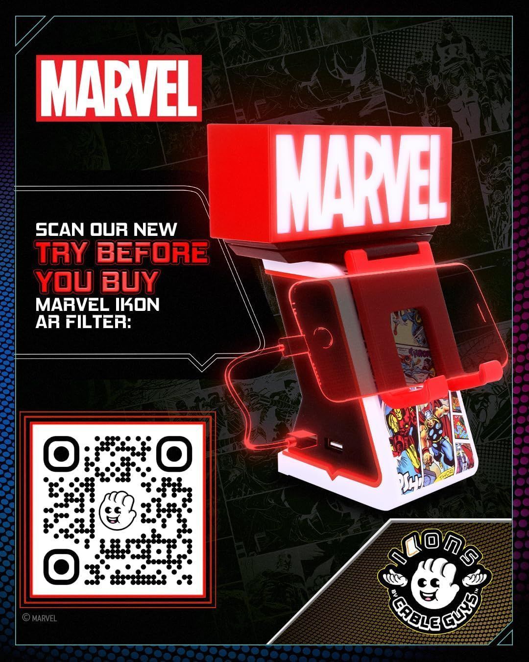 Marvel Ikon Light Logo Figur – EXQUISITE GAMING – Cable Guys – Halterung für Kopfhörer, Smartphone oder kleines Zubehör – 25 cm