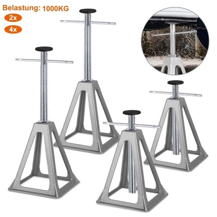 Juego de 4 soportes de eje de aluminio Cartrend de LILIIN para caravanas, capacidad de 1000 kg por soporte, altura ajustable.