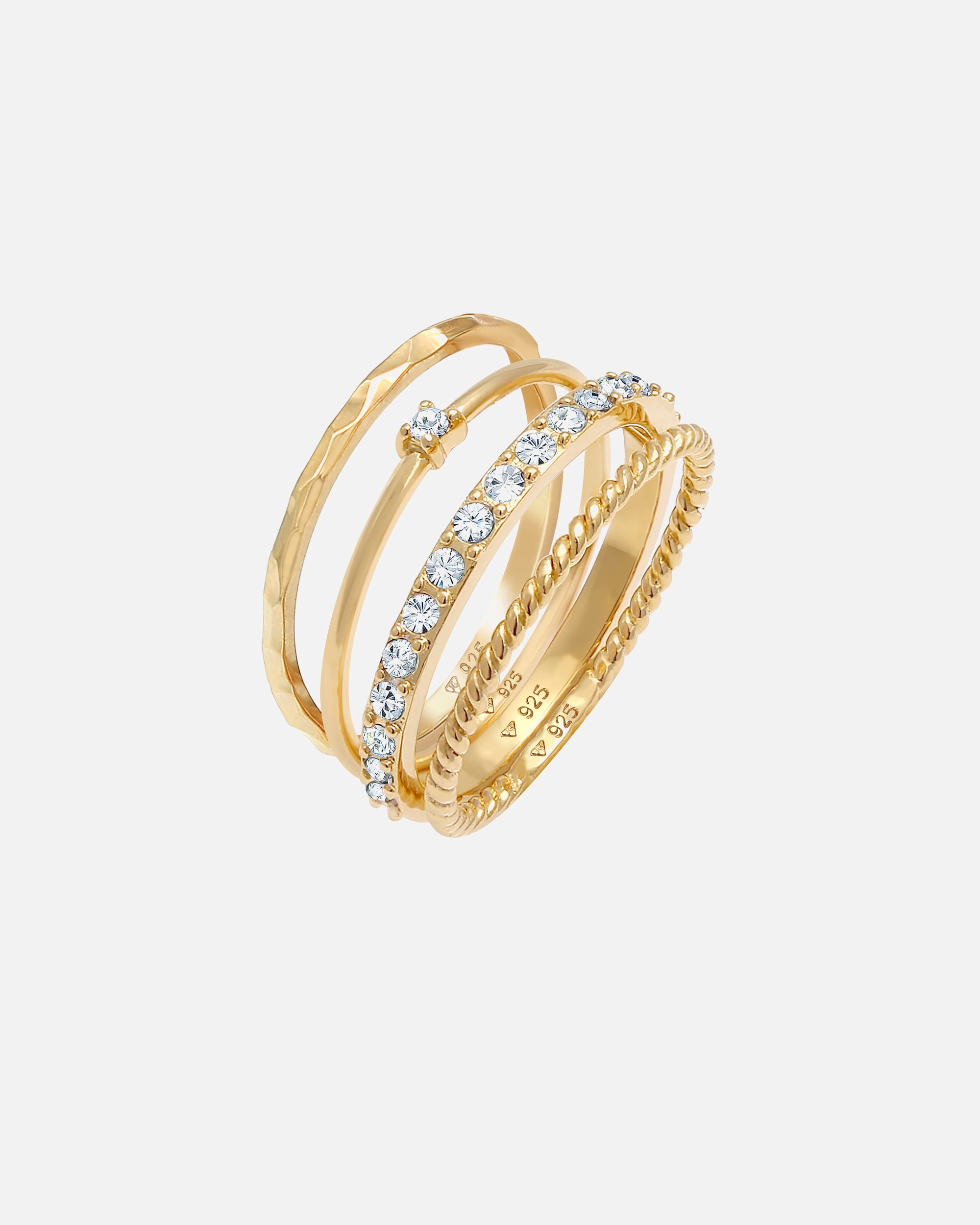 Elli Bague empilée pour femme, set de 4, torsadée en argent sterling 925
