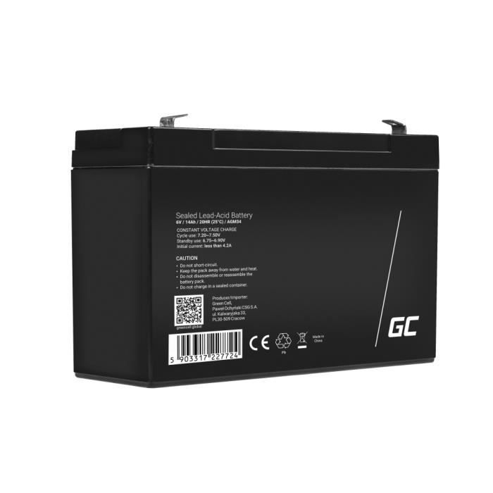 GreenCell® Rechargeable Batterie AGM 6V 14Ah accumulateur au Gel Plomb Cycles sans Entretien VRLA Battery étanche Résistantes