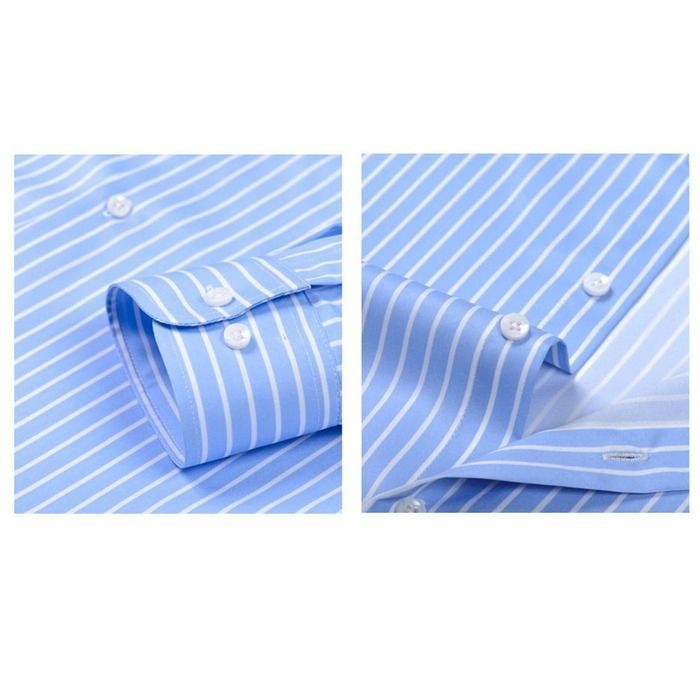 Camisa casual de manga larga a rayas para hombre, elástica, corte regular, cómoda, tallas grandes - Talla europea - Azul cielo
