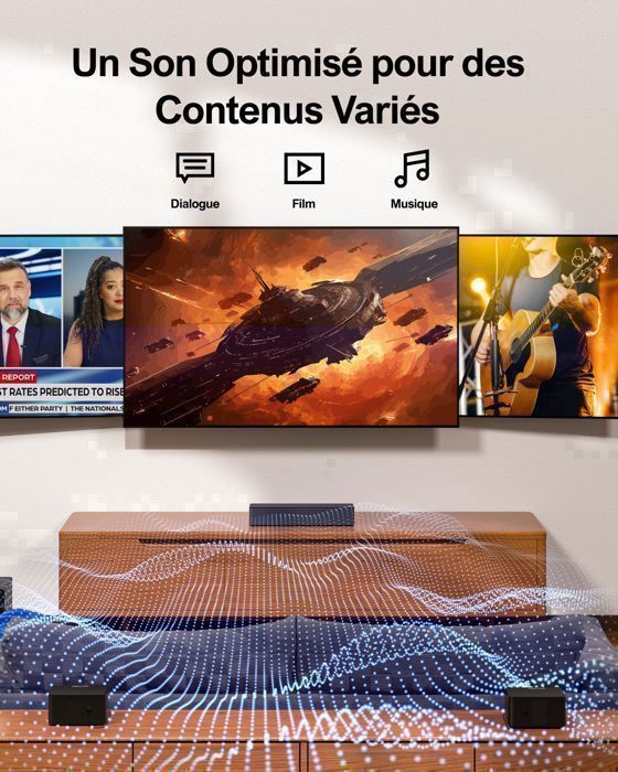 ULTIMEA Poseidon D50 5.1-Kanal-Soundbar mit Subwoofer + 2 Lautsprechern, virtuellem Surround-Sound und einstellbarem Bass, HDMI ARC, 320 W