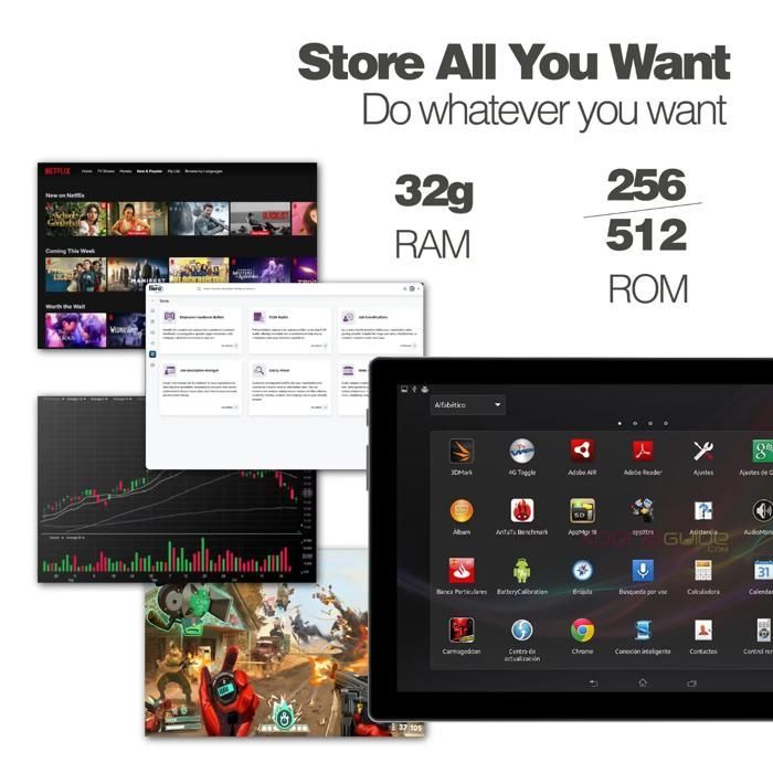 TAKINURU Tablette tactile 11 pouces, tablette Android 15, 32 Go RAM 256 Go ROM,8000 mAh, Type-C,noir
