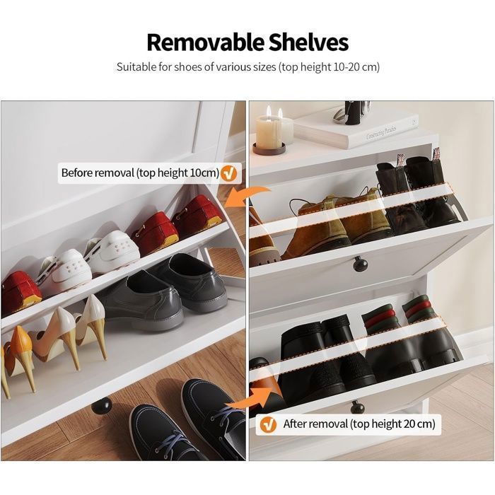 Meuble à Chaussures - VOWNER - Commode à Chaussures, Meuble d'entrée Rangement, 80 x 24 x 80 cm - Blanc
