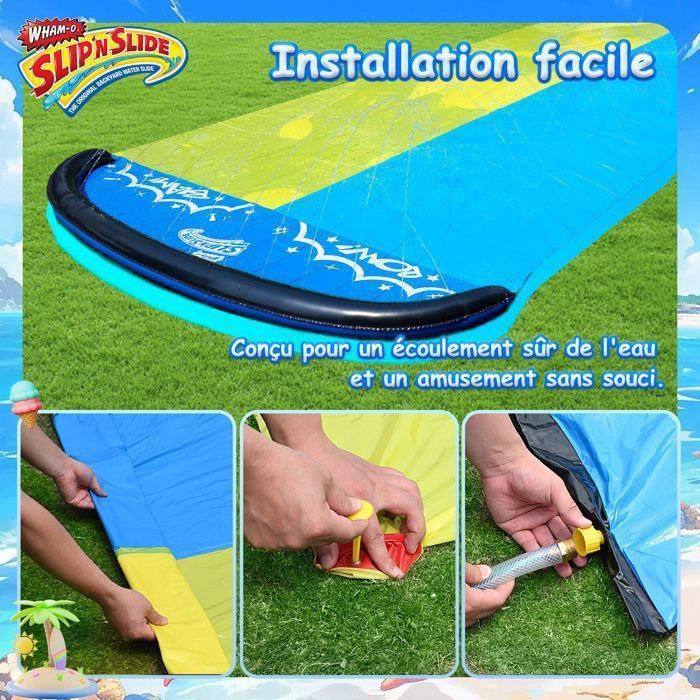 Toboggan Aquatique Wham-O Slip N Slide Double Wave Rider 548.6cm - Tapis De Glisse avec 2 Planches Gonflables - Enfants 5-12 Ans