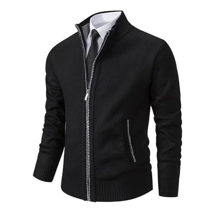 Gilet da uomo in maglia con cerniera e collo alto, cardigan casual autunno/inverno, maniche lunghe, tinta unita