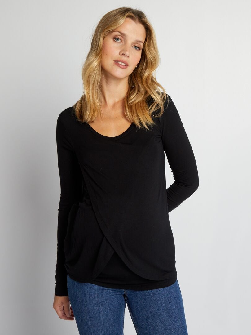 Verpleegkundig T-shirt met gekruiste voorkant - zwart