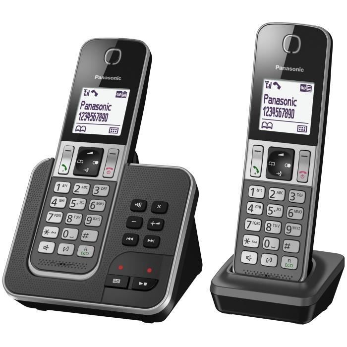 Teléfono inalámbrico Panasonic KX-TGD322FRG con contestador automático digital, base y 2 terminales, manos libres e identificador de llamadas.