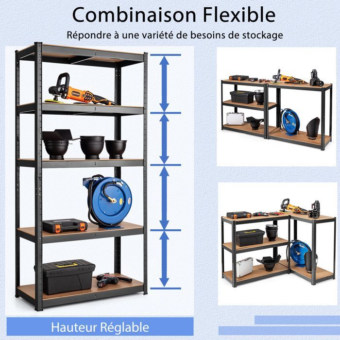 Estantería multiusos de 5 niveles COSTWAY, capacidad de carga de 130 kg por nivel, ideal para garaje, taller, cocina o almacén, color negro.