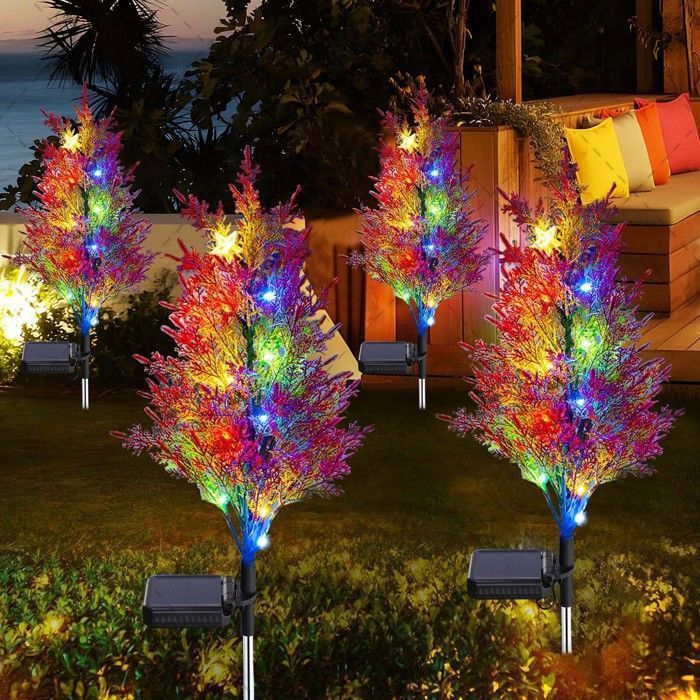 Set van 4 buitenlampen op zonne-energie, kleurrijke LED-lampjes, waterdicht, voor gazon, terras, cadeau, Halloween, kerstdecoratie
