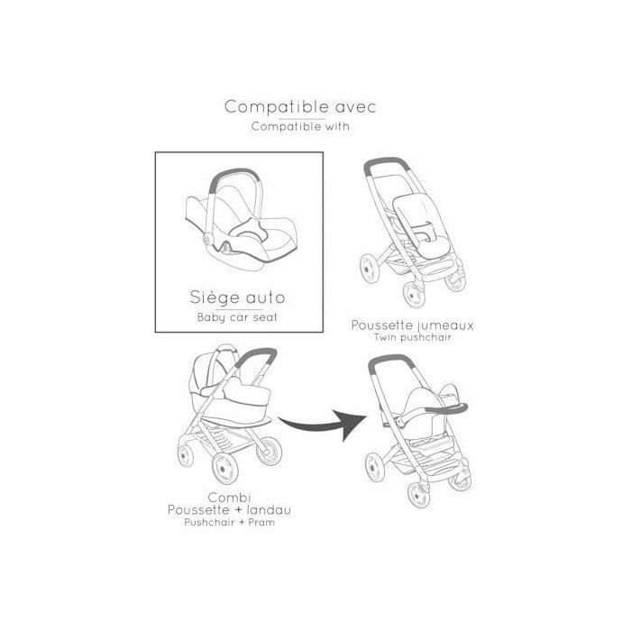 SMOBY - Maxi cosi - Siège + Chaise haute rose  -3 en 1 - Pour poupon - Dès 3 ans