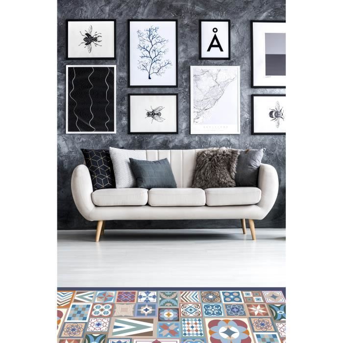 Alfombra panorámica de vinilo, estilo baldosa de cemento, multicolor, 200x200 cm - Alfombra de PVC para cocina, oficina y sala de estar.