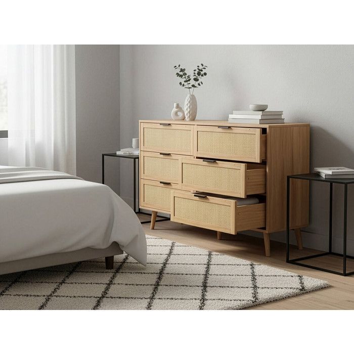 Commode en bois et cannage 