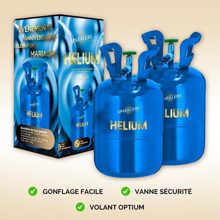 Inflation station for 30 helium balloons (99.9% gas) - Recyclable disposable cylinder, 0.20m³ capacity. Ideal for 30 balloons.