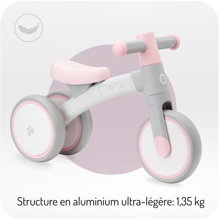 MoMi TEDI – Draisienne Bébé sans Pédales – Ultra Légère 1,35 kg – Cadre Aluminium – 1 à 3 Ans – Rose