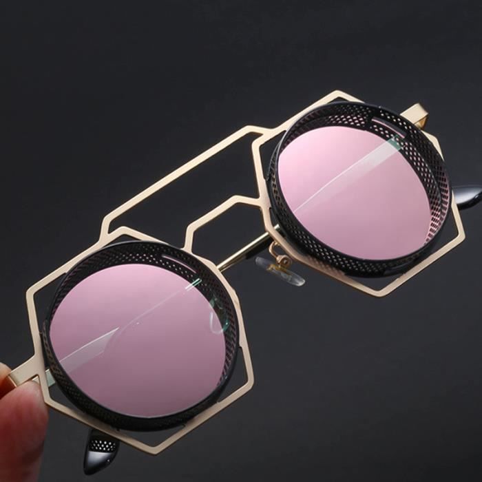 Gafas de sol para mujer con un elegante diseño metálico estilo hip hop, perfectas para viajar, pescar y conducir. Color rosa, con protección UV de alta calidad.