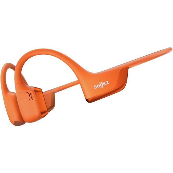 Auriculares de conducción ósea Openrun Pro 2 Mini, Bluetooth 5.3, micrófono con cancelación de ruido, resistencia al agua IP55, 12 horas de autonomía, USB-C, color naranja.