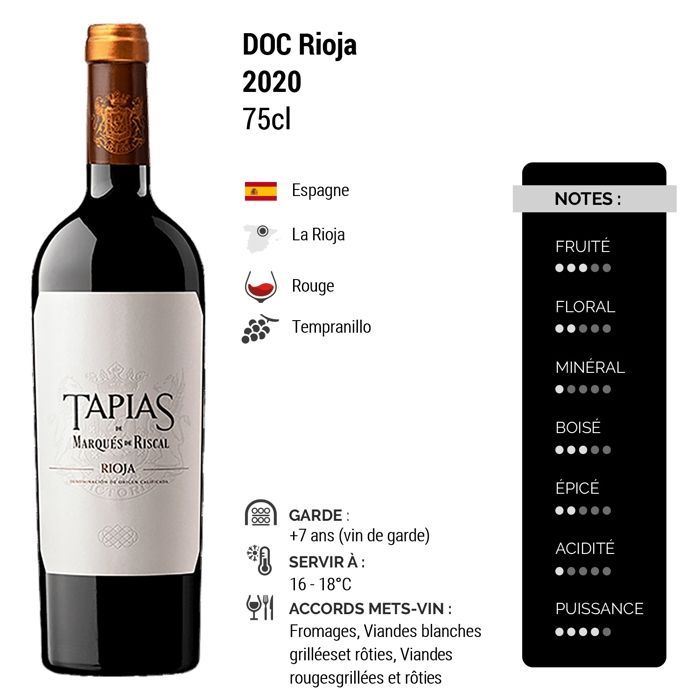 Marques de Riscal Rioja Tapias De Marques De Riscal 2020 - Vin Rouge d' Espagne (75cl)