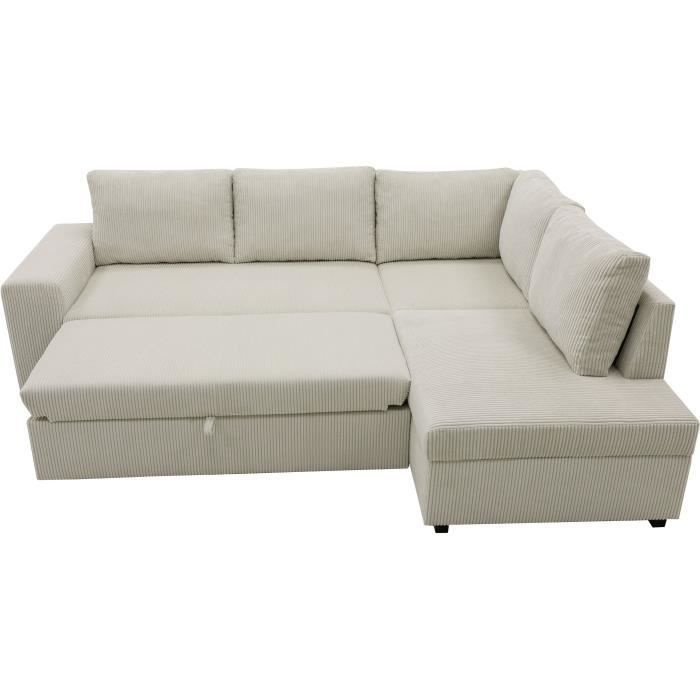 NIRVANA omkeerbare hoekbank met slaapfunctie, 4/5 zitplaatsen - Beige corduroy - Opbergvak - B247 x D183 x H87 cm