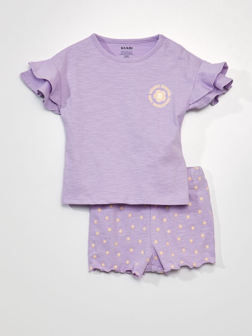 Pijama curto - Estampa floral - Conjunto de 2 peças - ROXO