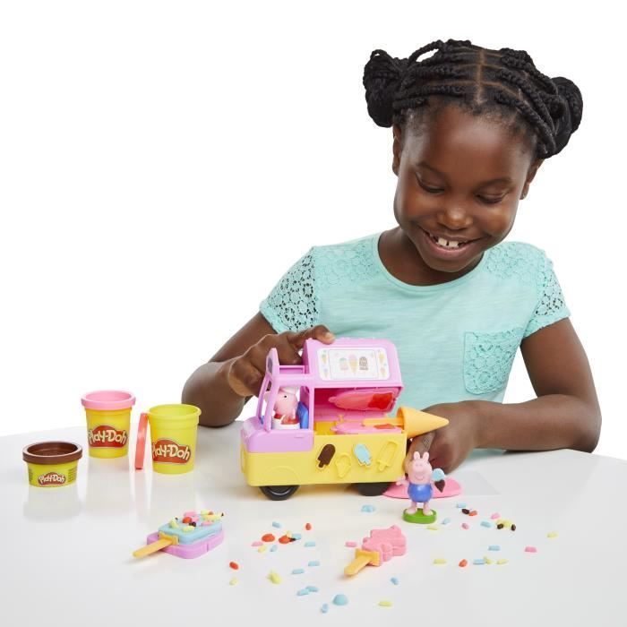 Play-Doh Peppa Pig e il camioncino dei gelati, con le statuine di Peppa Pig e George, 5 vasetti di pasta modellabile, età 3+