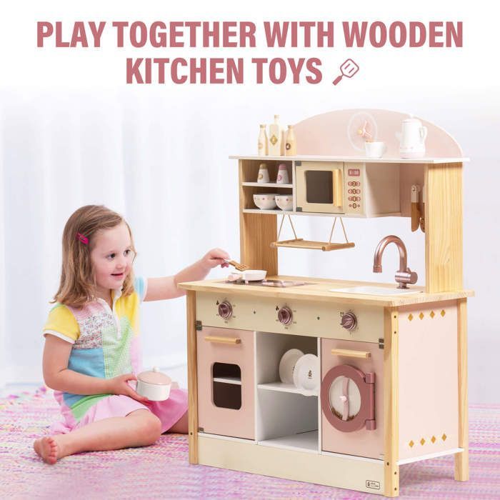 Set da cucina per bambini - ROBOTIME, rosa, stile moderno, regalo ideale per bambini dai 3 anni in su.