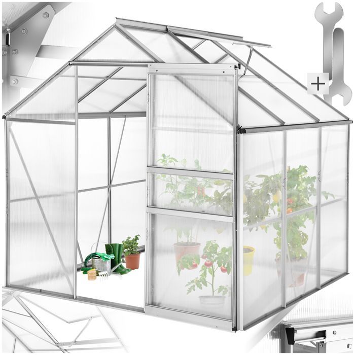 Garden greenhouse - TECTAKE - Outdoor polycarbonate greenhouse, 5.85 m³ surface area, sliding door, 185 x 190 x 195 cm, no foundation required