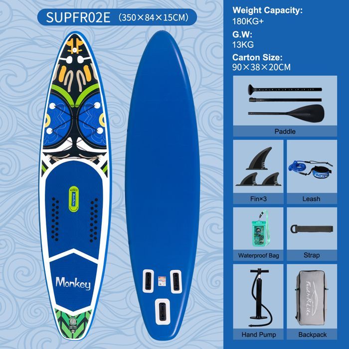 Tavola da paddle gonfiabile antiscivolo FunWater, per sport acquatici, SUP ultraleggera, in EVA antiscivolo, 335x83x15 cm, rosa