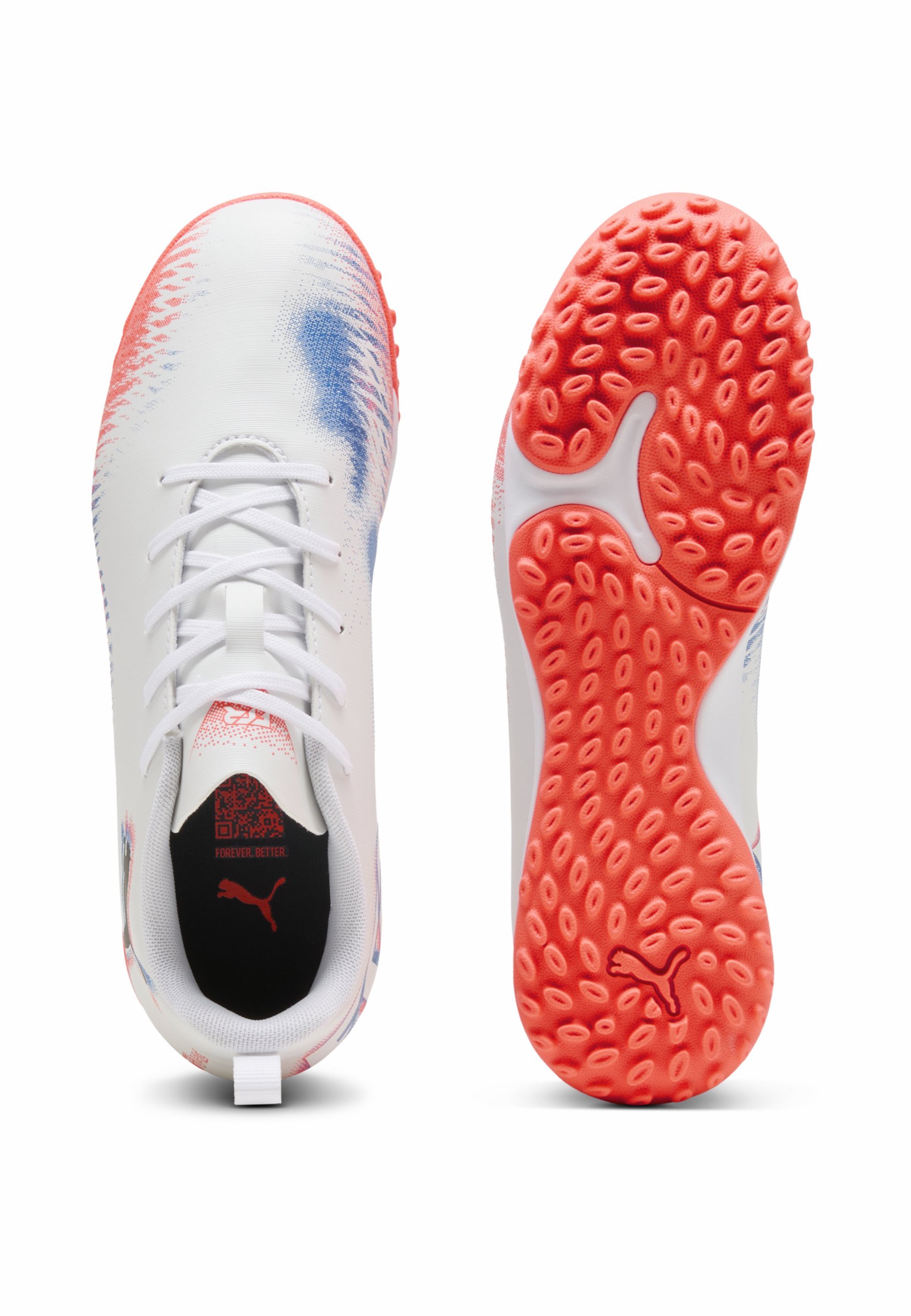 Puma FUTURE 8 PLAY MID - Chaussures de football en salle - blanc-noir-rouge fluorescent