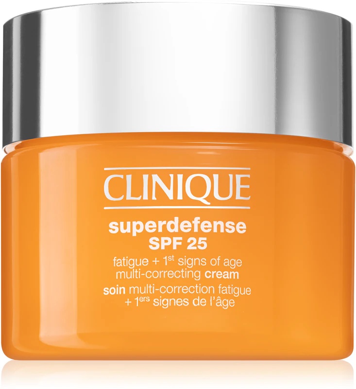 „Clinique Superdefense™ SPF 25 Fatigue + 1st Signs Of Age“ daugiafunkcis korekcinis kremas nuo pirmųjų senėjimo požymių sausai ir mišriai odai.
