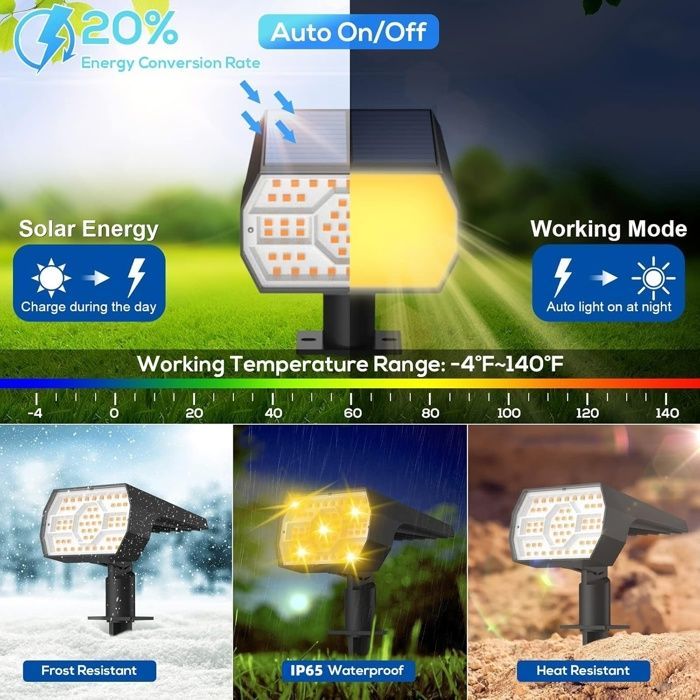 Lámpara solar para exteriores, 56 LED, 3 modos de iluminación, foco solar para exteriores, proyector LED impermeable IP65 para jardín, luz blanca cálida.