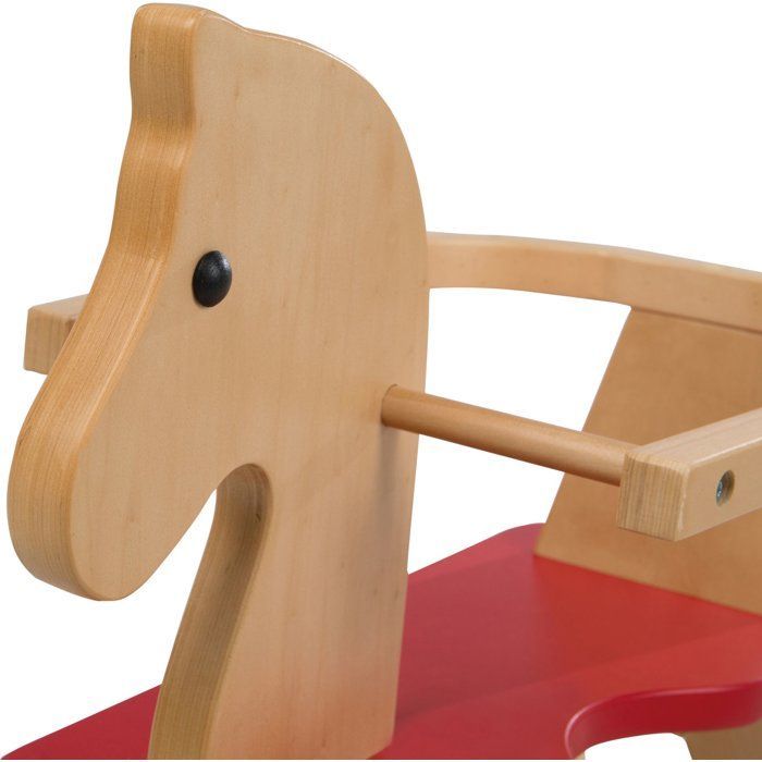 Caballito balancín de madera - ROBA - Barra de seguridad extraíble - Natural / Rojo
