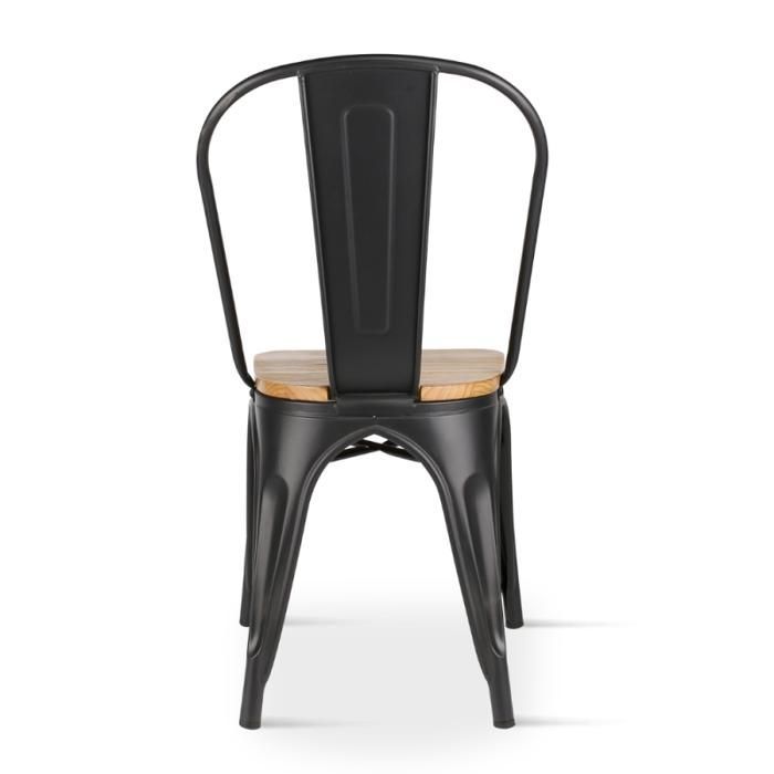 Set di 4 sedie in metallo nero opaco con seduta in legno chiaro - Stile industriale