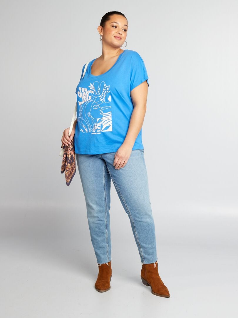 Bedrukt katoenen T-shirt - BLAUW