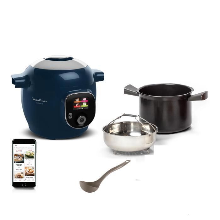 Olla multifunción Moulinex Cookeo, 150 recetas, rápida, 6 L, 6 raciones, azul, cucharón incluido, YY5137FB